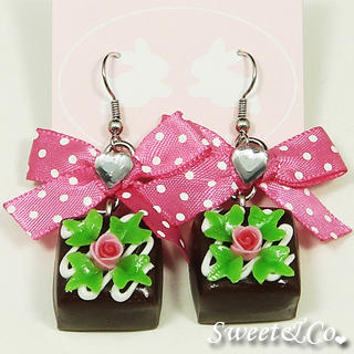Sweet & Co. Brown Rose Chocolate Polka Ribbon Earrings