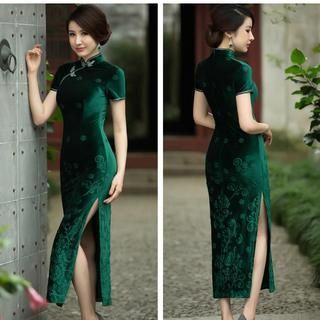 Miss Four Qipao Short-Sleeve Jacquard Velvet Cheongsam