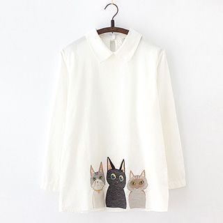 ninna nanna Embroidered Cat Collared Top