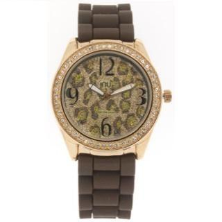 N:U - Not the Usual Glittery Leopard Pattern Wrist Watch Brown - One Size