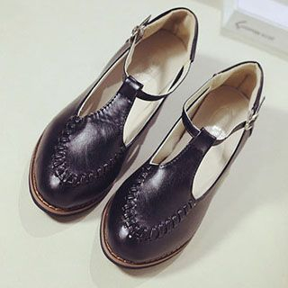 Zandy Shoes Faux-Leather T-Strap Loafers