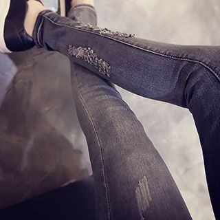 Honeydew Distressed Washed Skinny Jeans