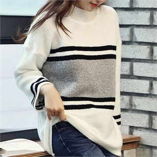 SARAH Mock-Neck Color-Block Sweater