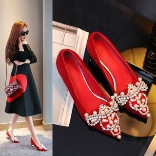 JY Shoes Embellished Pointy Toe Pumps