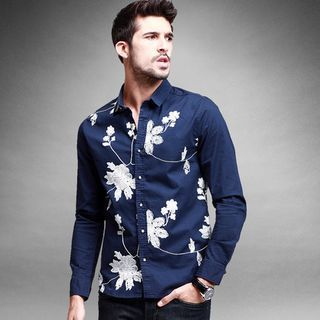 Quincy King Embroidered Flower Long-Sleeve Shirt