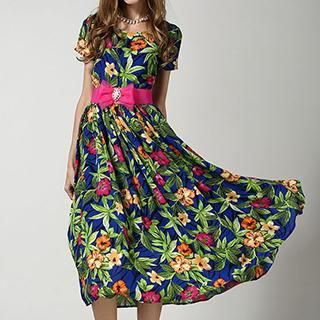 Rebecca Short-Sleeve Floral Midi Dress