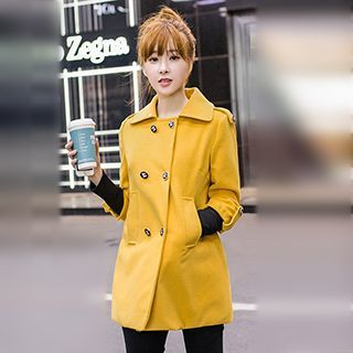 Romantica Furry-Neck Double-Breasted Paneled Coat