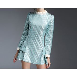 Kotiro Frill Collar Patterned Long-Sleeve A Line Dress