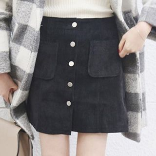 Eva Fashion Corduroy Button-front Skirt