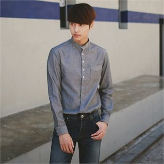 MITOSHOP Mandarin-Collar Half-Placket Shirt