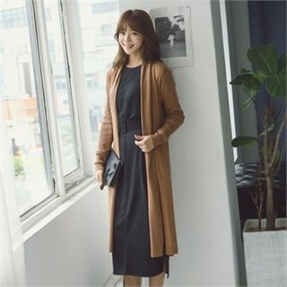 ode' Shawl-Collar Rib-Knit Long Cardigan