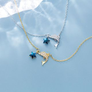 Rhinestone | Sterling | Necklace | Dolphin | Pendant | Silver | Star