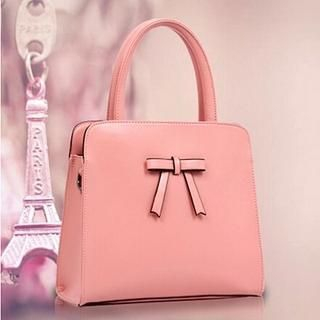 LineShow Bow Accent Faux Leather Tote