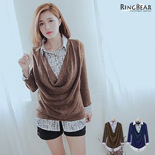 RingBear Inset Shirt Draped-Front Knit Top
