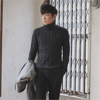 MITOSHOP Turtle-Neck Cable-Knit Top