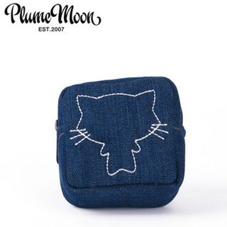 Plume Moon Cat-Applique Denim Cable & Charger Pouch Blue - One Size