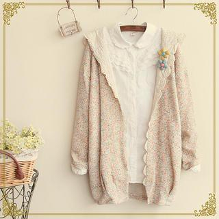 Fairyland Lace Trim Melange Hooded Cardigan