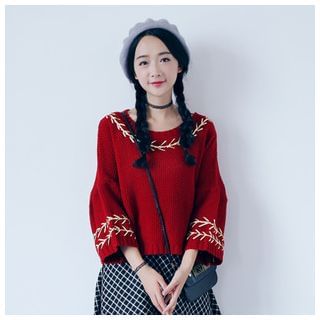 Sens Collection 3/4-Sleeve Embroidered Sweater