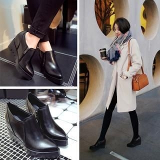 JY Shoes Platform Wedge Genuine Leather Ankle Boots