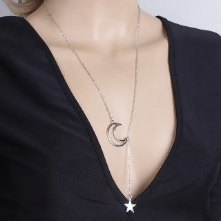 Seirios Star and Moon Pendant Lariat Necklace