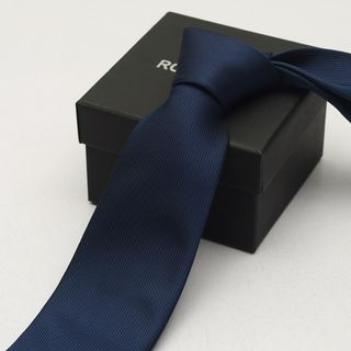 Romguest Striped Neck Tie (8cm) Navy Blue - One Size