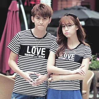 Lovebirds Short-Sleeve Stripe Couple T-Shirt