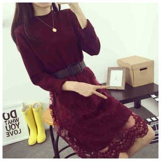 Lavogo Lace Overlay Knit Dress