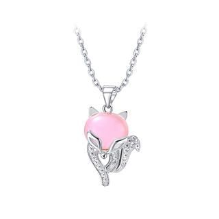 BELEC 925 Sterling Silver Fox Pendant with White Cubic Zircon and Necklace
