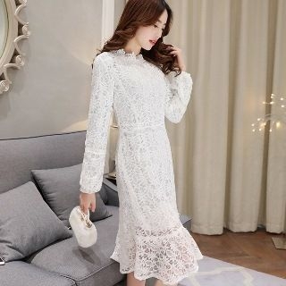 Romantica Long-Sleeve Lace Ruffled Dress