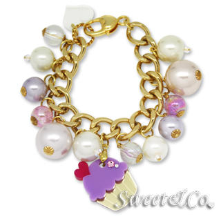 Sweet & Co. Mini Gold-Purple Cupcake Swarovski Crystal Charm Bracelet Gold - One Size