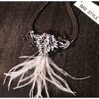 Bao Style Rhinestone Feather Necklace