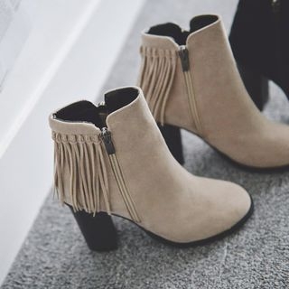 JUSTONE Chunky-Heel Fringed Ankle Boots