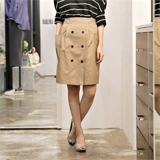 overlap Band-Waist Button-Detail Skirt