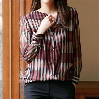 MAGJAY Collarless Pinstripe Blouse