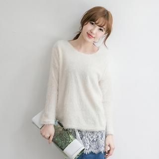 Tokyo Fashion Lace-Hem Furry-Knit Top