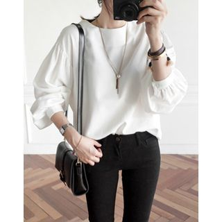 UPTOWNHOLIC Round-Neck Puff-Sleeve Top