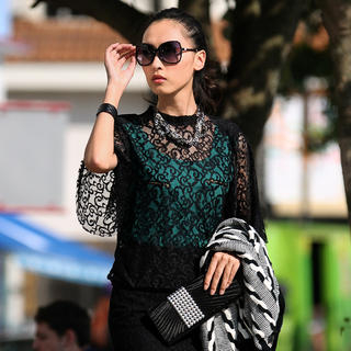 SO Central Elbow-Sleeve Lace Top Black - One Size