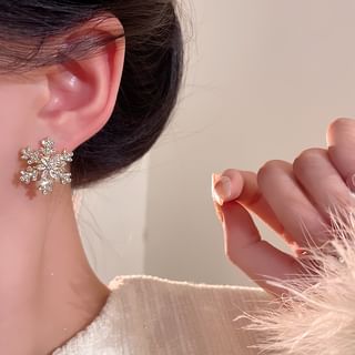 Snowflake Rhinestone Ear Stud 1 Pair - A2108Gold - One Size