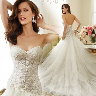 Angel Bridal Strapless Lace Ball Gown Wedding Dress