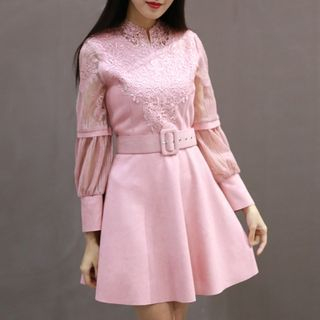 Ekim Long-Sleeve Lace Panel Dress