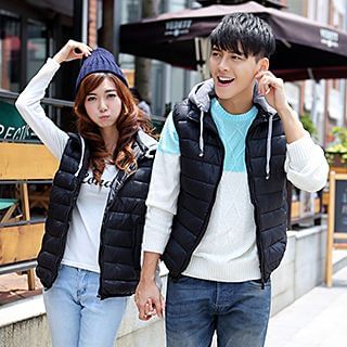 JOYRAY Couple Matching Faux Fur Trim Hooded Padded Vest