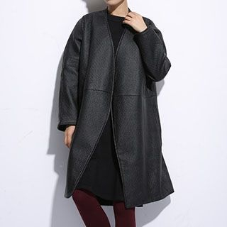 OnceFeel Faux Leather Open Front Jacket