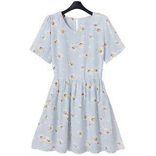 Rebecca Flower Print Short-Sleeve Dress