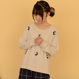 Moriville Embroidered Deer Pullover