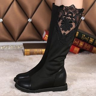 One100 Lace-Panel Wedge Tall Boots