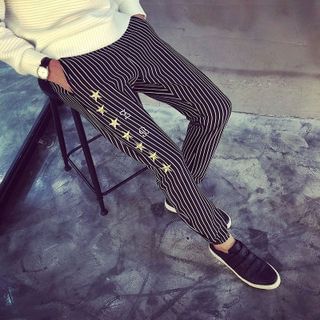 NAPO Embroidered Star Pinstriped Pants