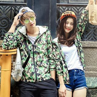 Lovebirds Couple Hooded Camouflage-Print Jacket