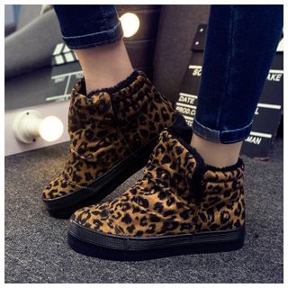 EUNICE Furry-Lined Leopard-Print Sneakers