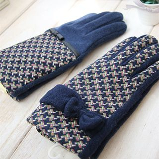 Rose Shop Bow-Accent Patterned Gloves