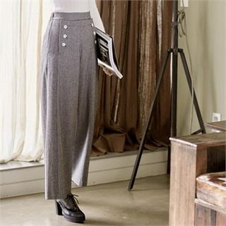 Attrangs Buttoned Houndstooth Wide-Leg Pants